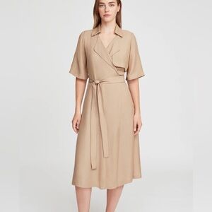 Cuyana Trench Wrap Midi Dress in Tan